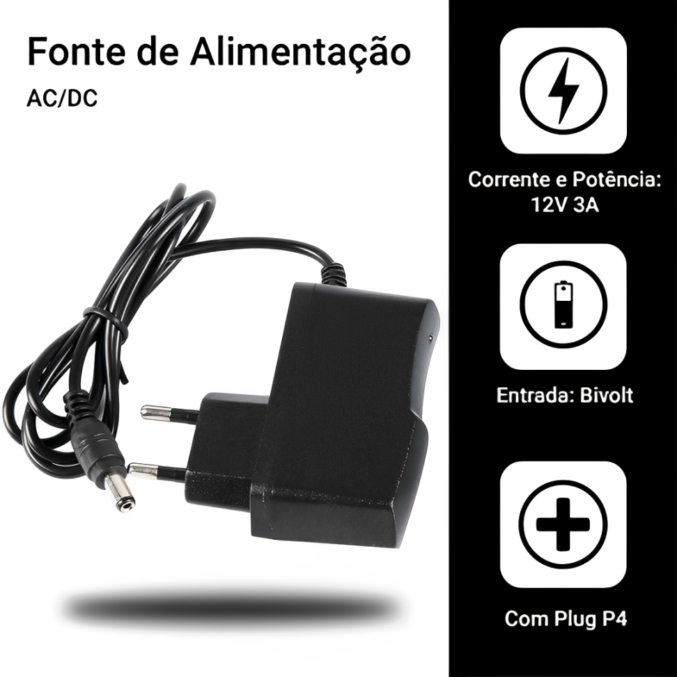 Fonte De Alimentaçao  12v Bivolt Para Fitas Led E Cameras Com Alta Autonomia E Performance