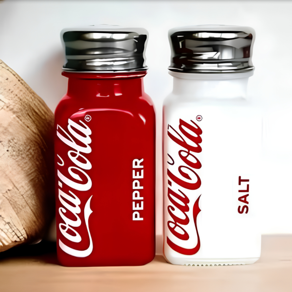 Jogo Saleiro Pimenteiro Coca-Cola Vermelho Branco Vidro Haüskraft 4x9,5cm