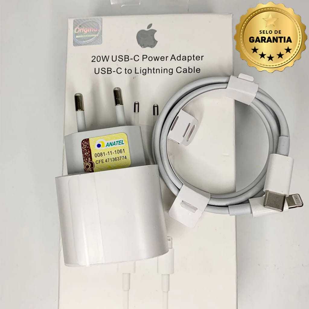 Kit Carregador para iPhone Fonte + Cabo 20W Turbo LIGHTNING Tipo C