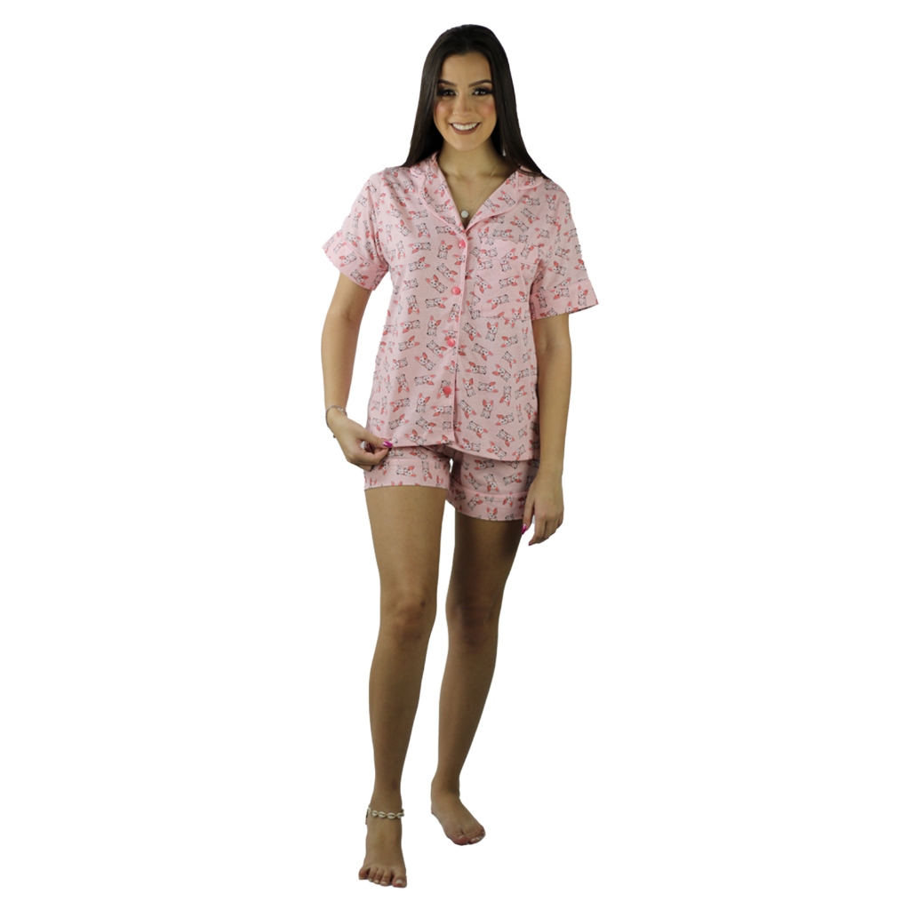 Pijama Americano Feminino Adulto Curto 100% Malha Algodão