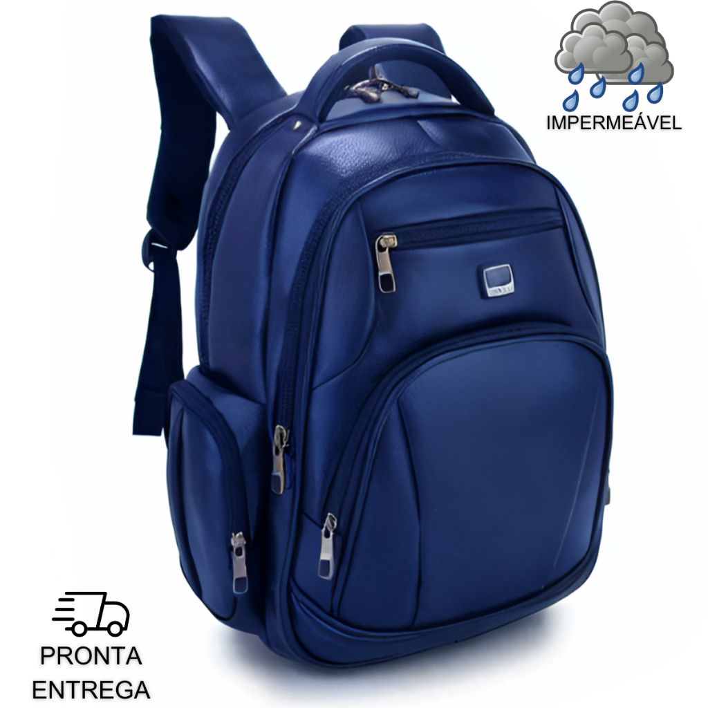 Mochila De Couro Azul Faculdade Notebook Impermeável em Oferta na Shopee