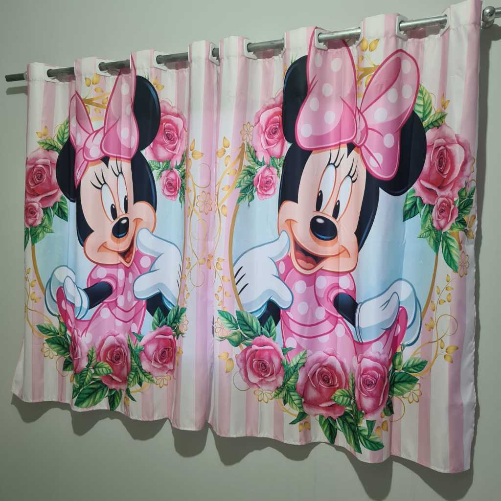 Cortina Infantil Temas Variados Quarto Semi Blackout Minnie em Oferta na Shopee