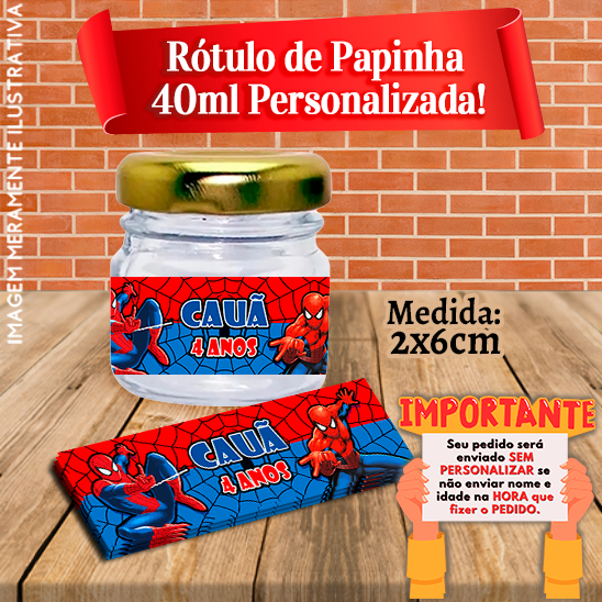 Rótulos adesivos para Papinhas 40ml 40g Homem Aranha