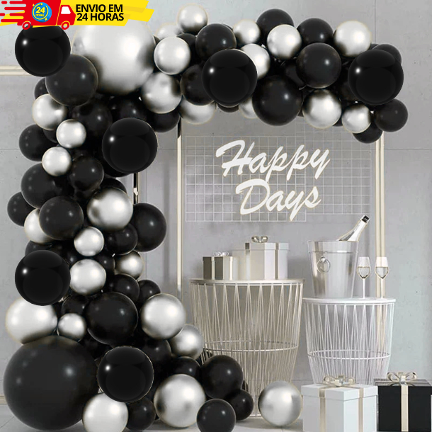 Kit 75 Balões Latex Preto + Prata Cromado Metalizado Para Festas e Aniversário em Oferta na Shopee
