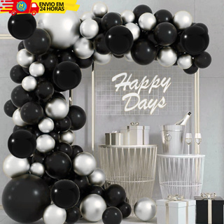 Kit 75 Balões Latex Preto + Prata Cromado Metalizado Para Festas e Aniversário em Oferta na Shopee