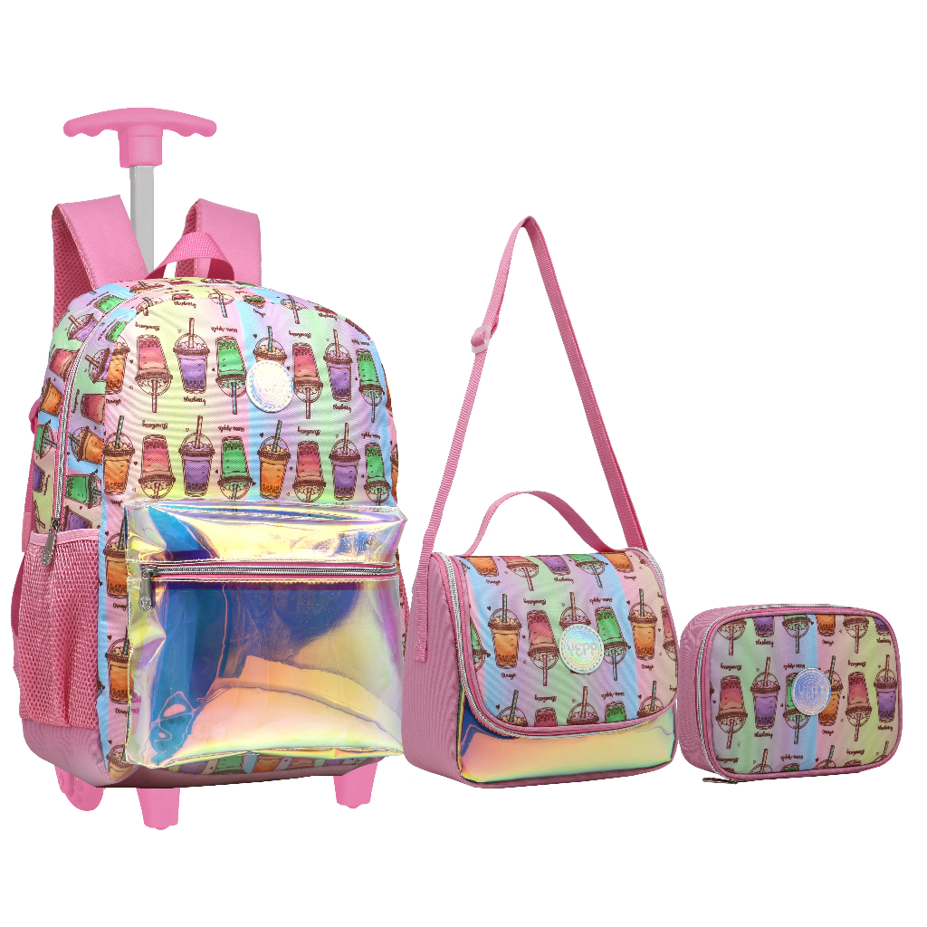Kit Mochila Rodinha Juvenil Escolar Lancheira Estojo Grande KIT8162 em Oferta na Shopee