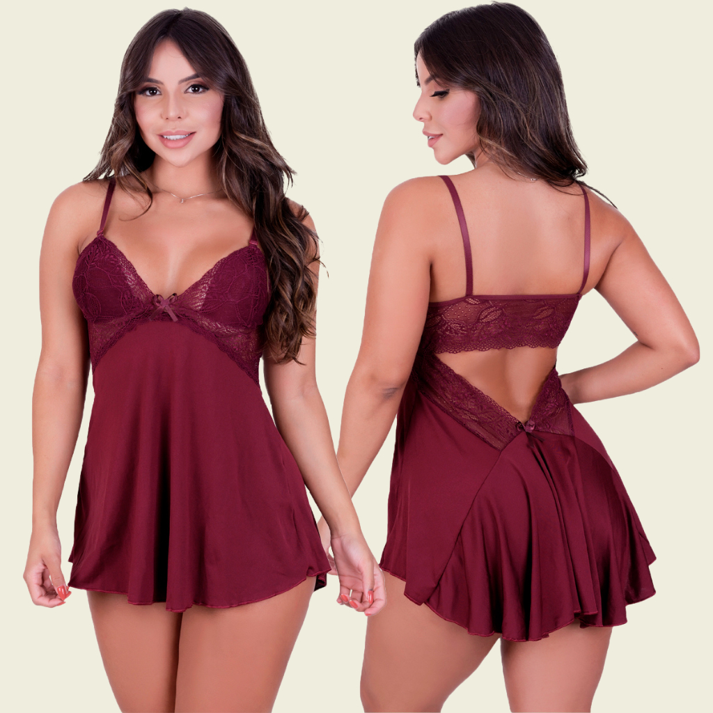 Camisola Sensual com Renda Decote Costas Roupa de Dormir Lindas Cores