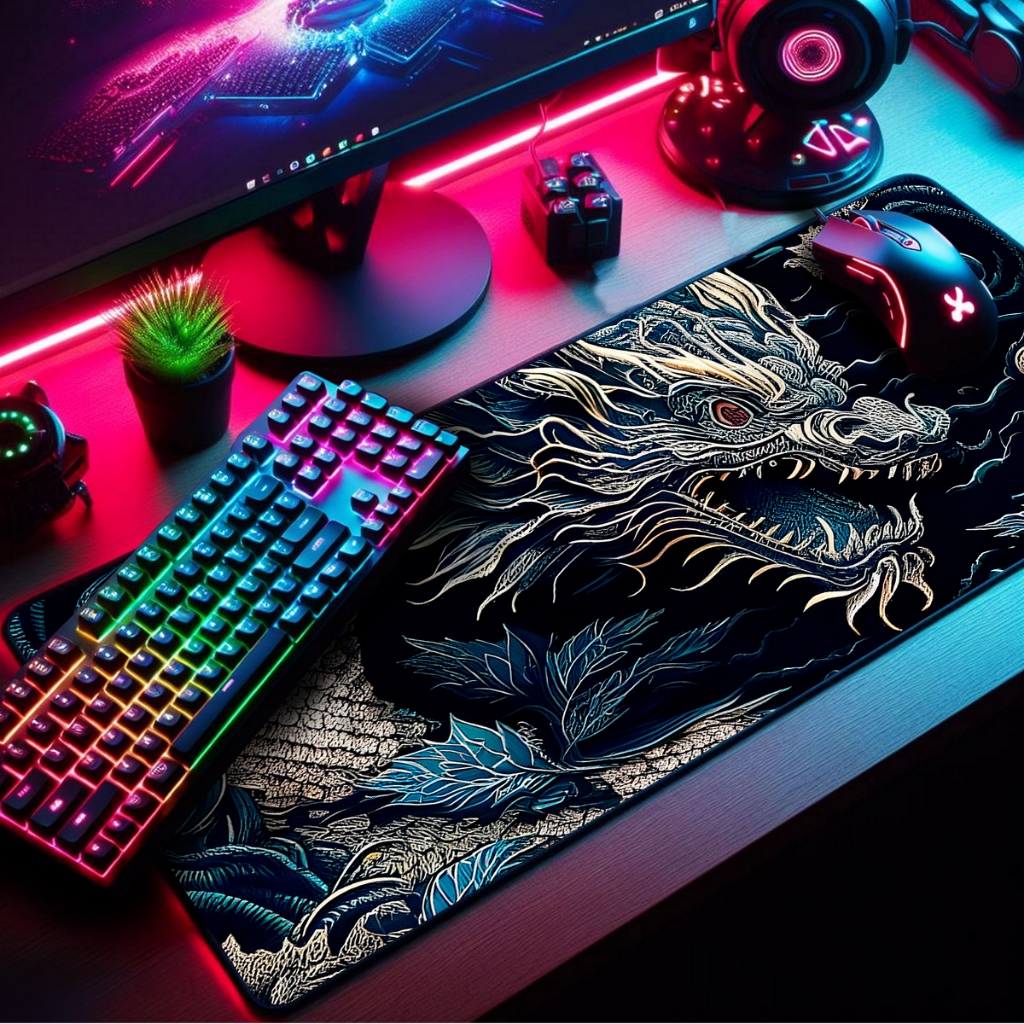 Mouse Pad Gamer Premium Extra Grande 90x40cm Borda Costurada Diversas Estampas Dragões