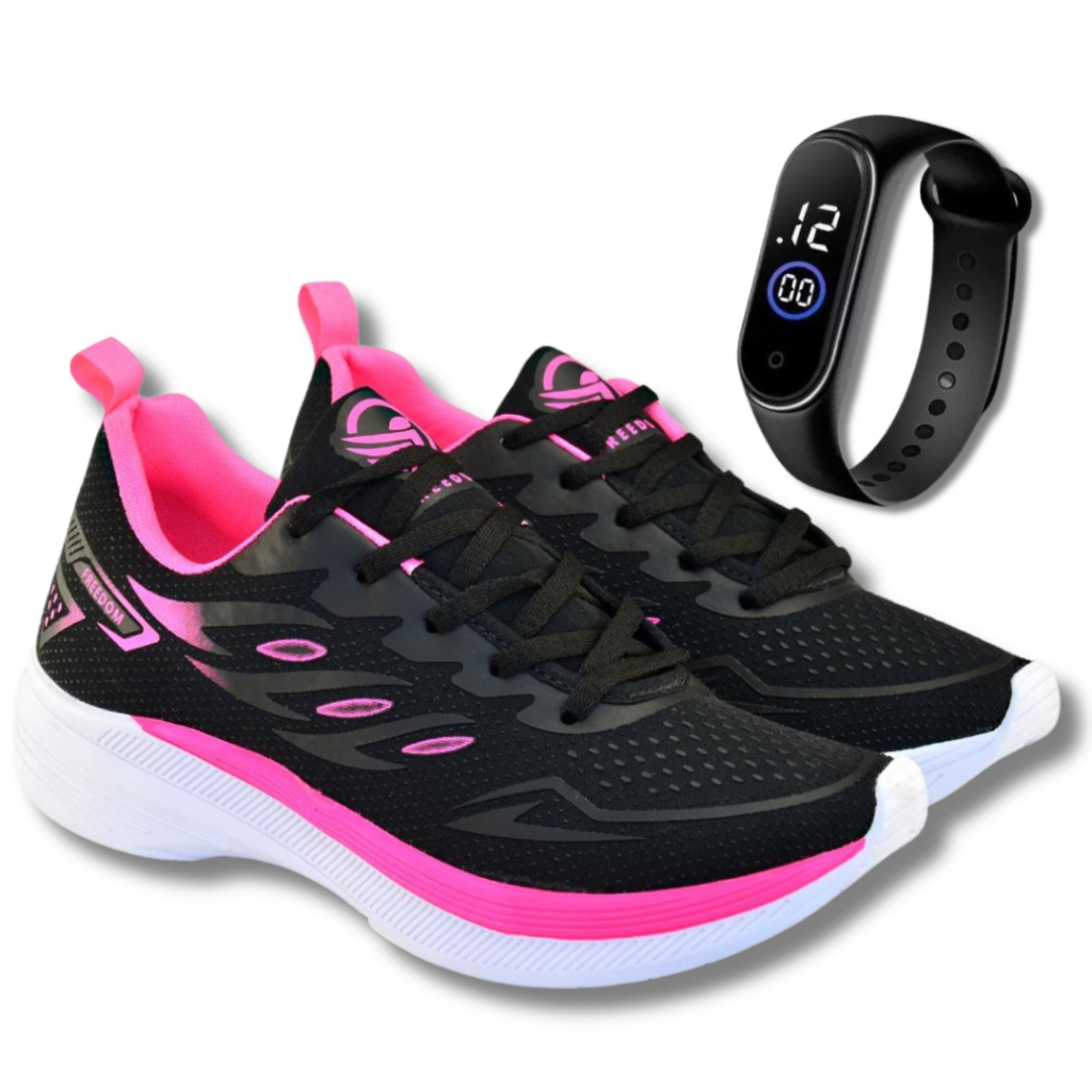 Tenis Feminino + Relogio Academia Corrida Caminhada Treino Esportivo Trabalho