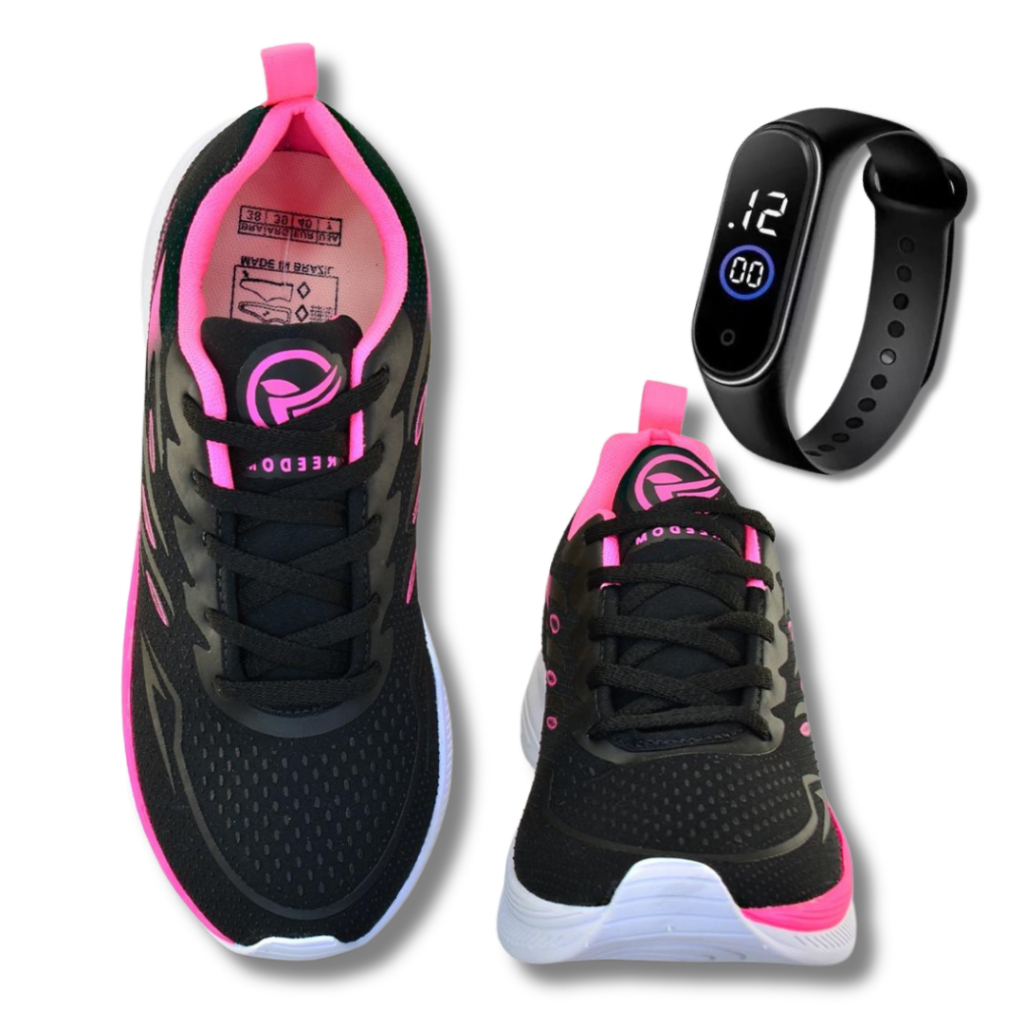 Tenis Feminino + Relogio Academia Corrida Caminhada Treino Esportivo Trabalho