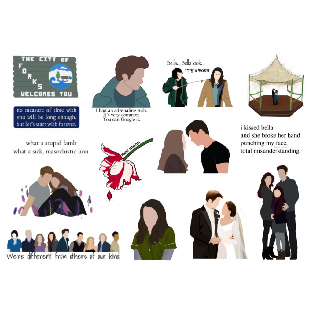 CREPÚSCULO 3 - CARTELA DE ADESIVOS (sem recorte, com recorte ou a prova d'água) - twilight saga