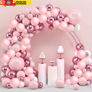 Kit 75 Balões Latex Rosa Claro + Rosa Cromado Metalizado Para Festas e Aniversário em Oferta na Shopee