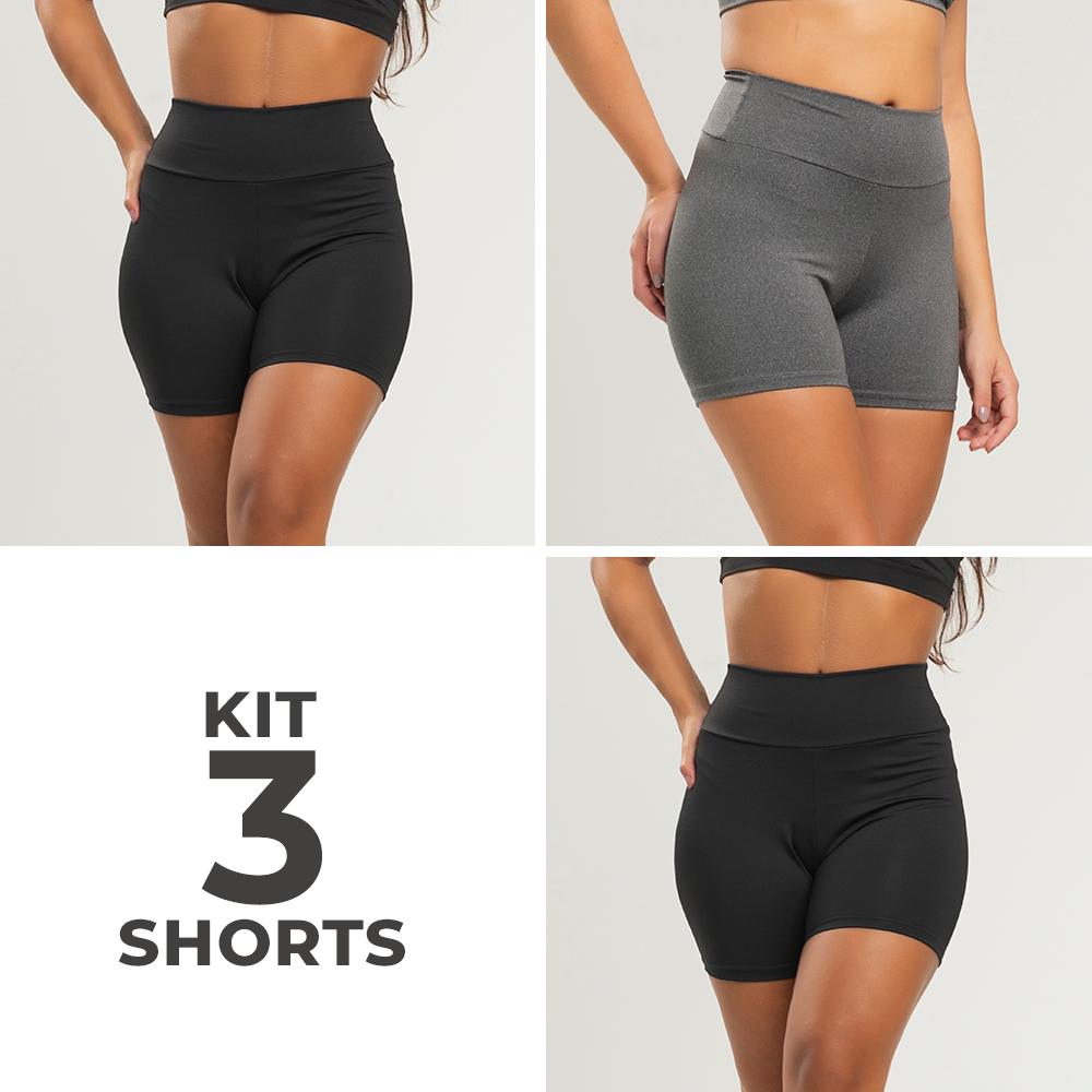 Promoção kit com 3 shorts fitness básico feminino para academia - Sports & Outdoors
