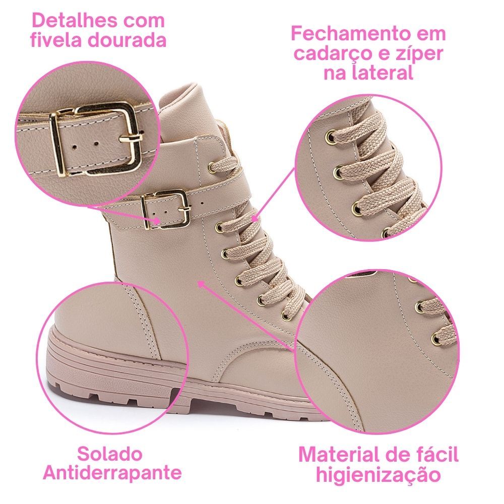 Detalhes do Bota Coturno Menina Fivela Kids Pequito