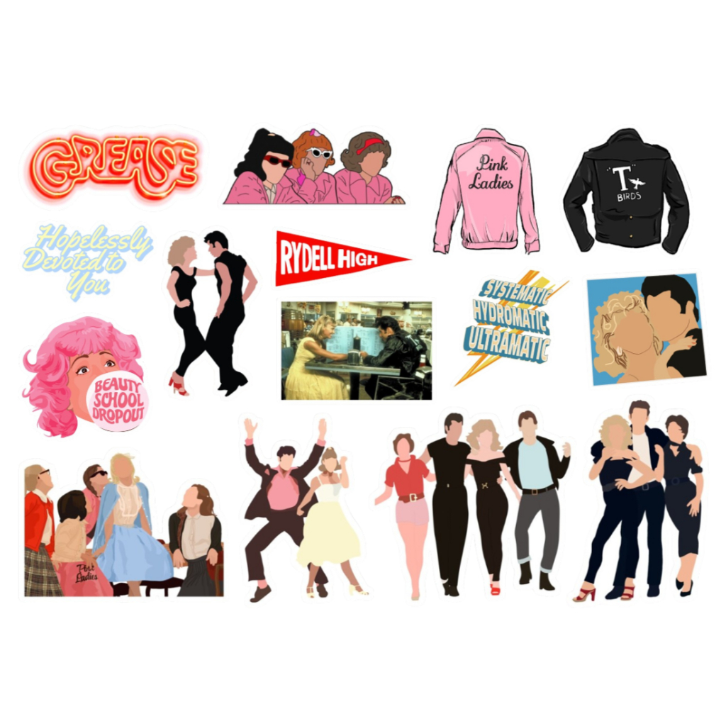 GREASE - CARTELA DE ADESIVOS (sem recorte, com recorte ou a prova d'água)