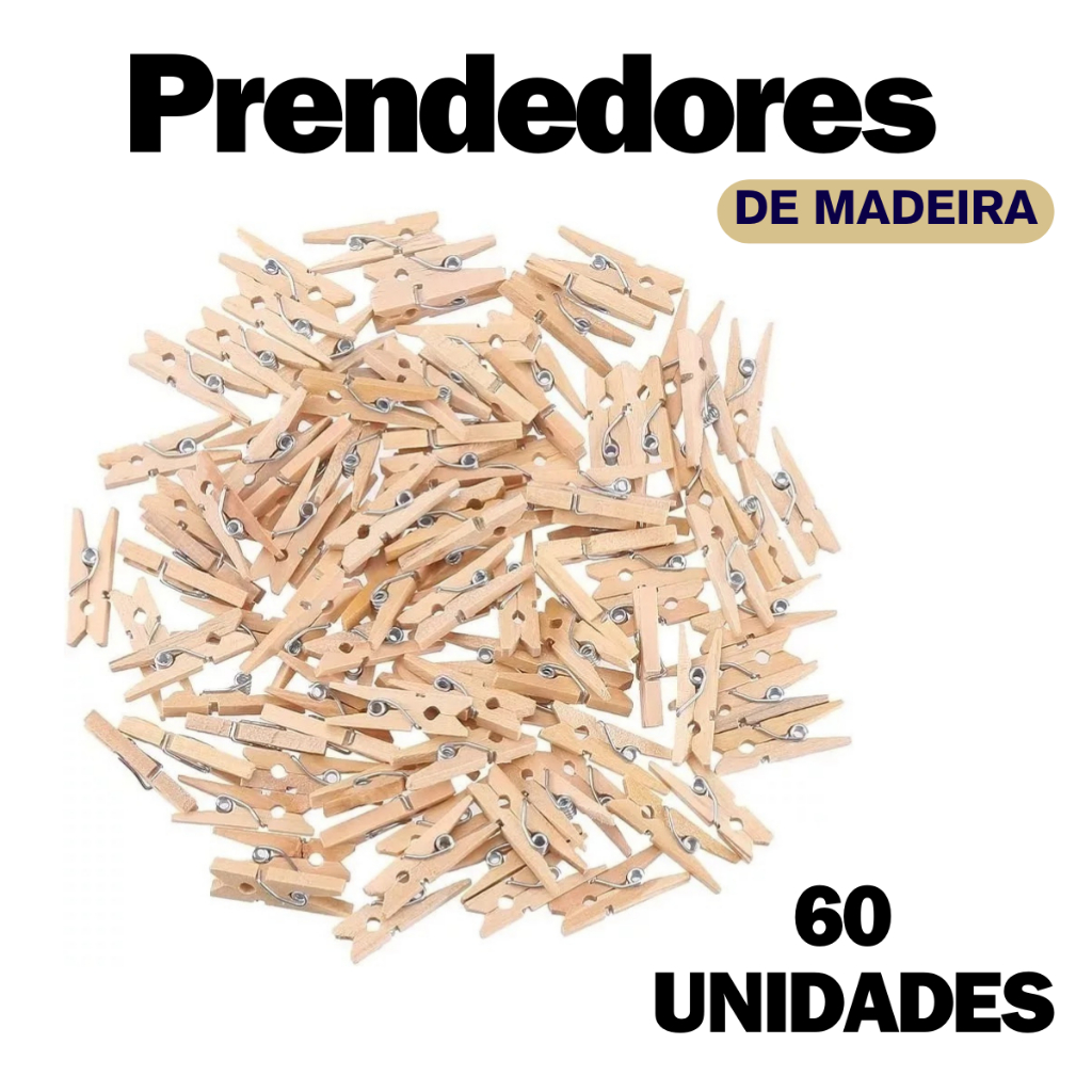 Kit 60 Prendedores de Madeira 7,5cm - Pregadores de Roupa/Artesanato