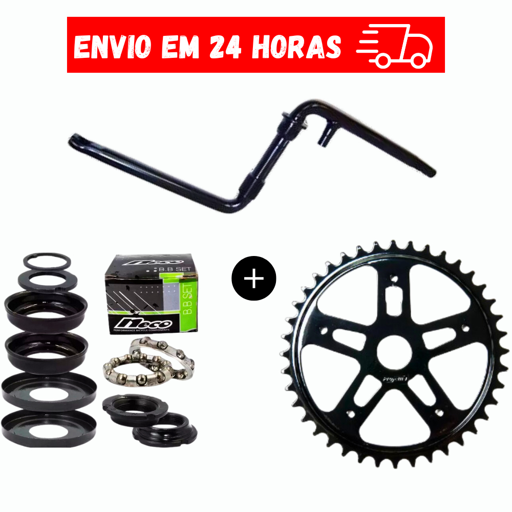 Kit Coroa De Bicicleta 46D + Pe De Vela Monobloco Aço + Movimento Central Esferado 45mm em Oferta na Shopee