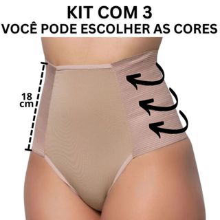 Kit 3 Calcinha Cinta Modeladora Cintura Alta Compressão Segura Barriga - Manu