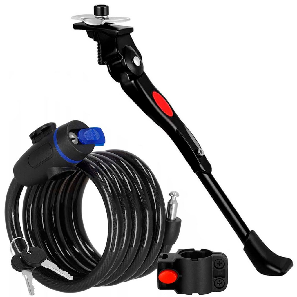 Kit Para Bike Descanso Apoio Pezinho Para Bicicleta + Cadeado Trava De Segurança Cabo De Aço