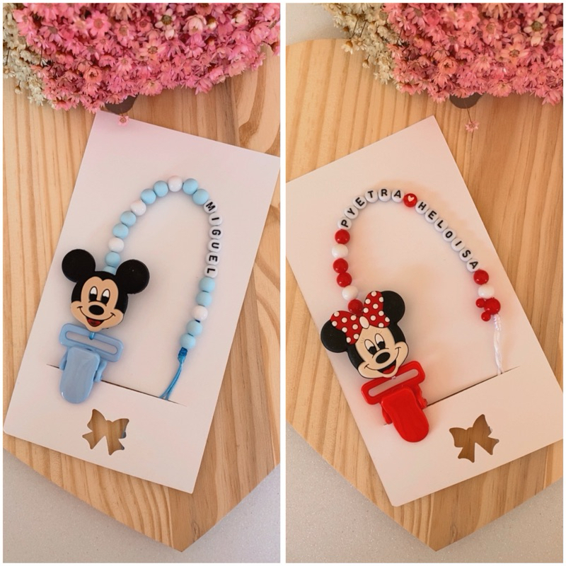 Prendedor de chupeta personalizado com Nome e tema menino menina em Oferta na Shopee