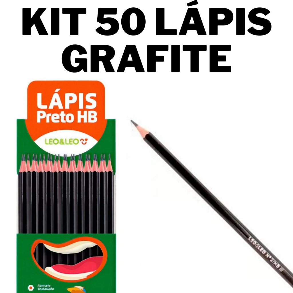 Kit 50 Lápis Preto Grafite HB N°2 de Escrever Escolar Ponta Resistente Leo&Leo
