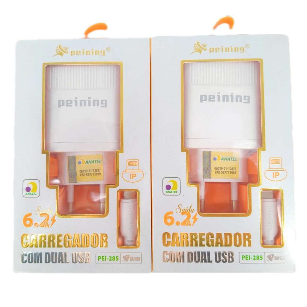 Kit Carregador Para Celular Iphone Lighting 6.2A 2 USB - Carregador Androide Iphone Com Anatel