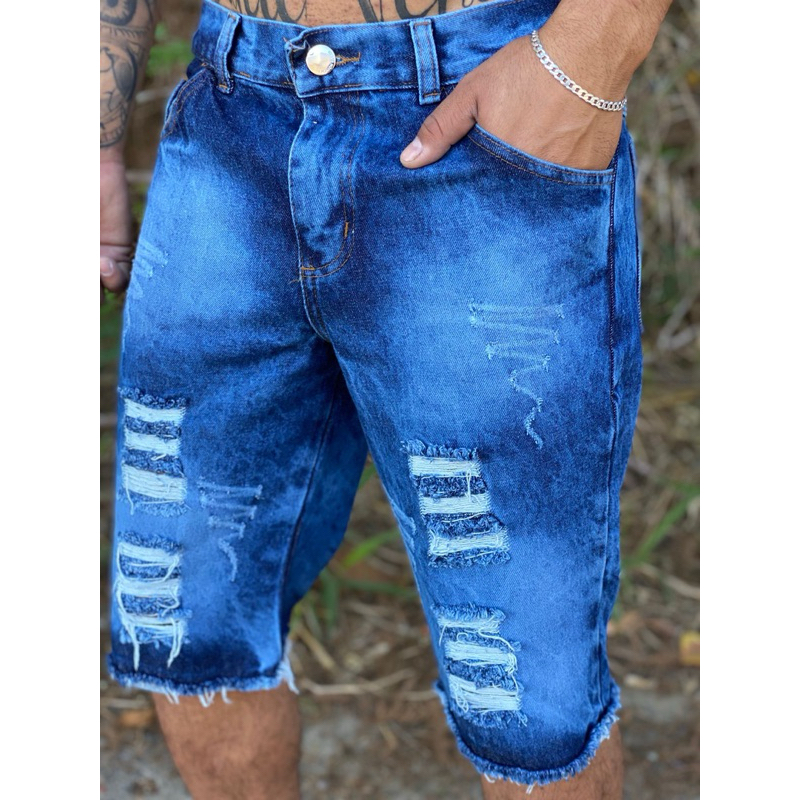 Bermuda Sarja Shorts Jeans Sem Laycra Elastano Masculina Tradicional
