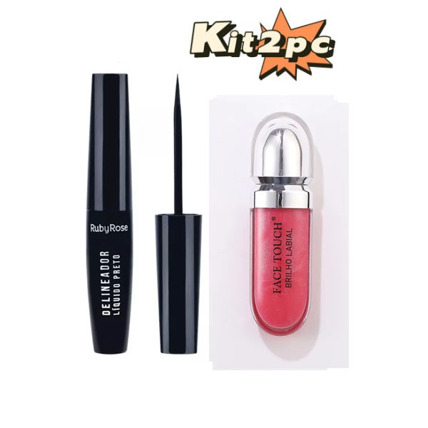 KIT/ Delineador Líquido Preto Ruby Rose + Novo Brilho Labial Óleo Labial Hidratante Hidratante Brilho Labial em Oferta na Shopee
