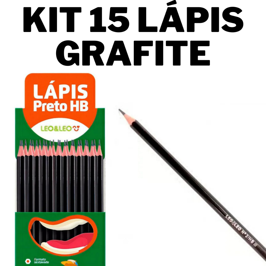 Kit 15 Lápis Preto Grafite HB N°2 de Escrever Escolar Ponta Resistente Leo&Leo