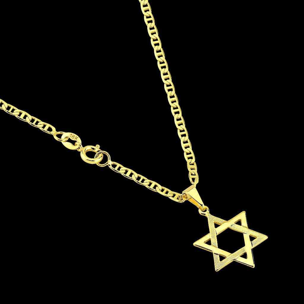 Corrente Masculina Piastrini + Pingente Estrela de Davi Banhados a Ouro 18k Folheado Semi Joia