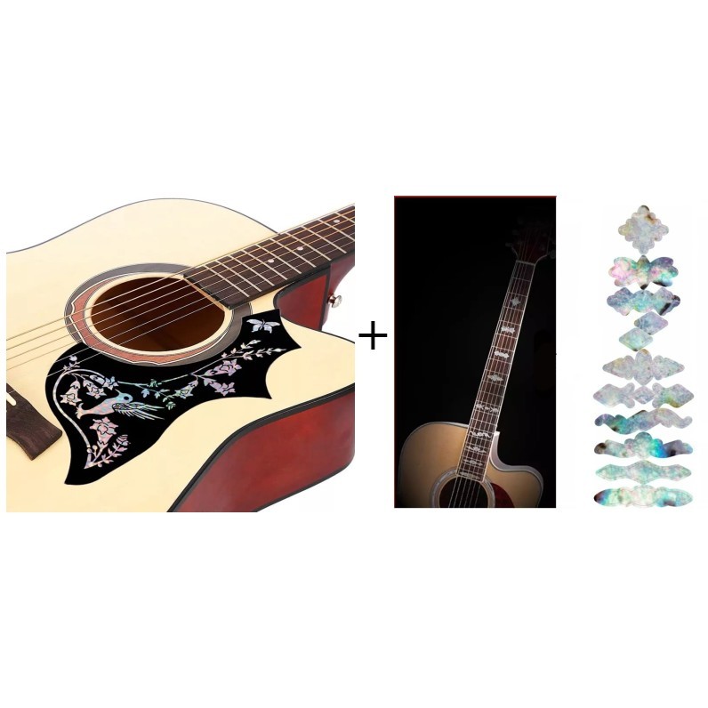 Adesivo Marcador Escala Floral Perolado P/ Violão/guitarra + Escudo Rainbow Beija Flor Perolado