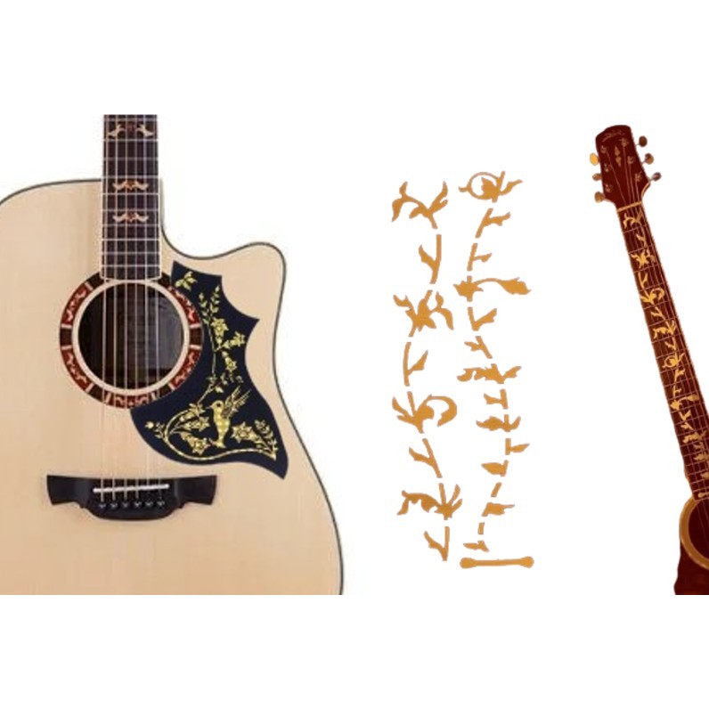 Adesivo Marcador De Escala Steve Vai Floral Dourado Guitarra + Escudo Rainbow Dourado