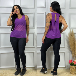 Camiseta Regata de Tule Cavada Feminino com detalhe de Gota nas Costas em Oferta na Shopee