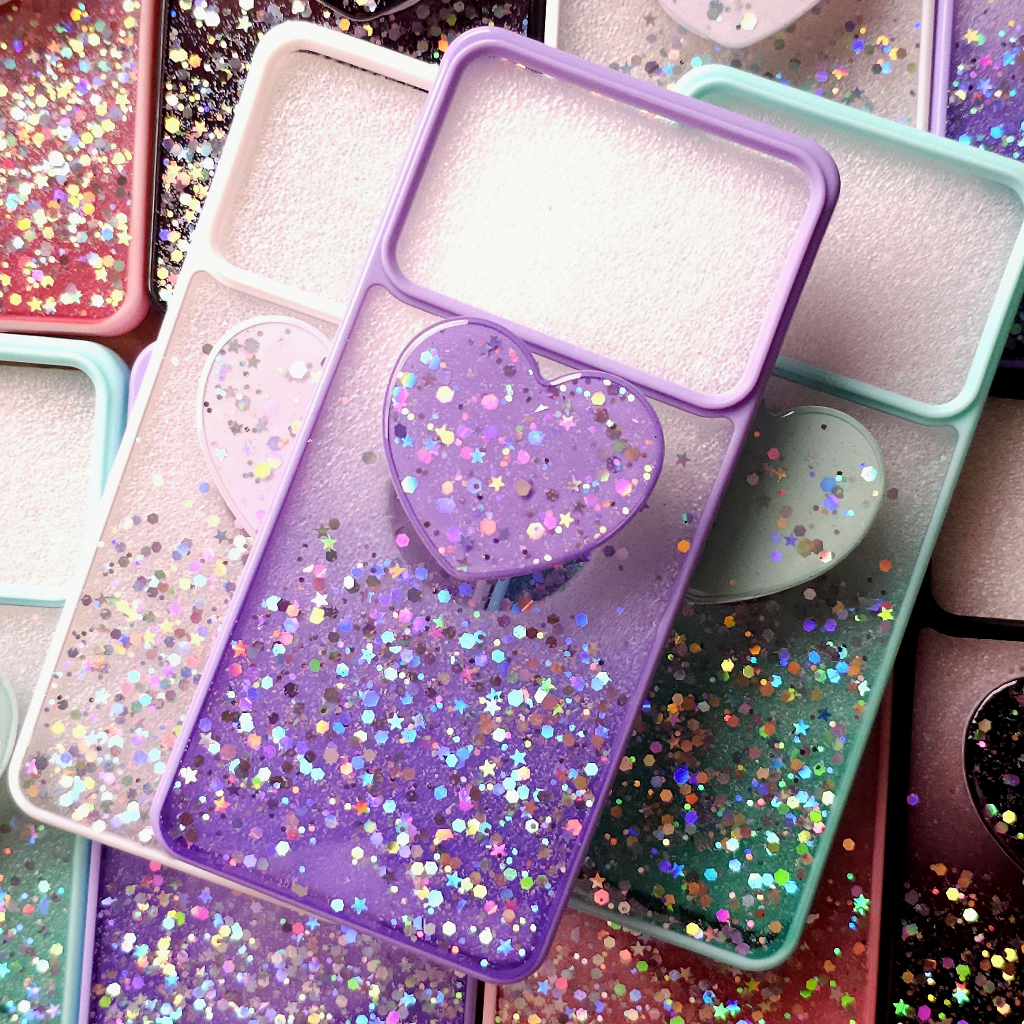 Capa Capinha case anti impacto para Xiaomi Poco X6 Pro - Capinha com glitter e Pop Socket para Xiaomi Poco X6 Pro