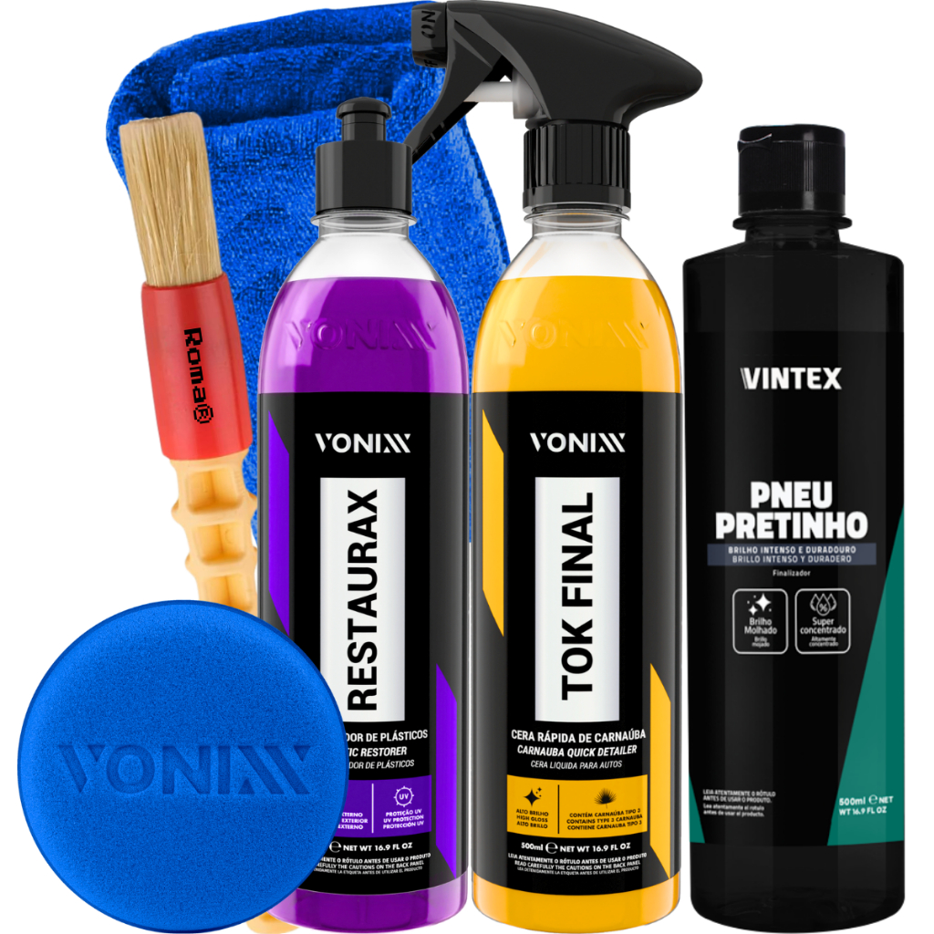 Kit Cera Tok Final Spray Pneu Pretinho Restaurax Vonixx