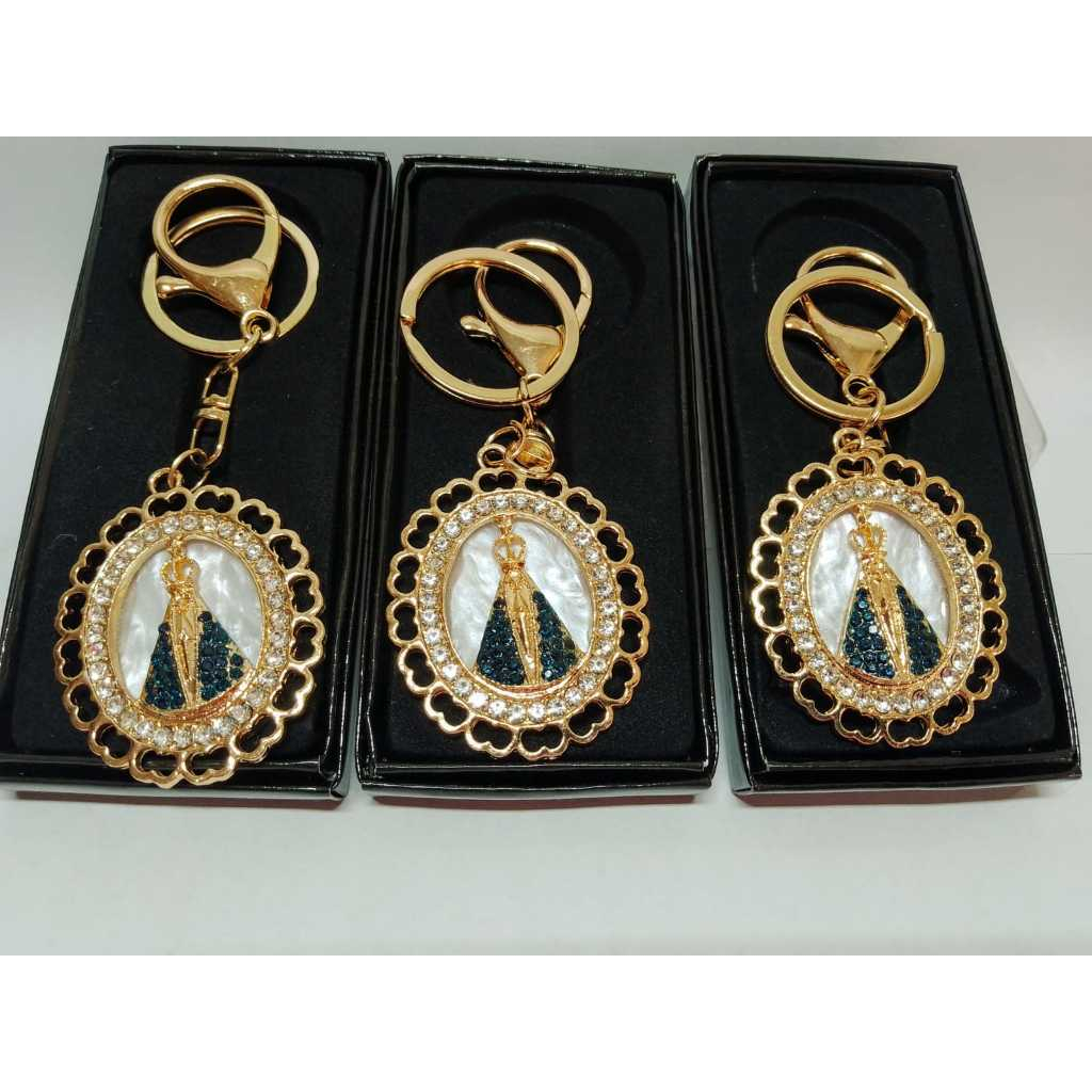 3 Unid. Chaveiro N. Senhora Aparecida Redondo Dourado Strass. em Oferta na Shopee