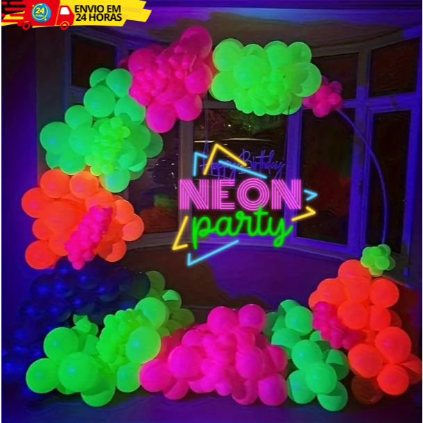 Kit Balões Bexiga Neon Numero 9 Halloween Reveillon Festa Balada Luz Negra