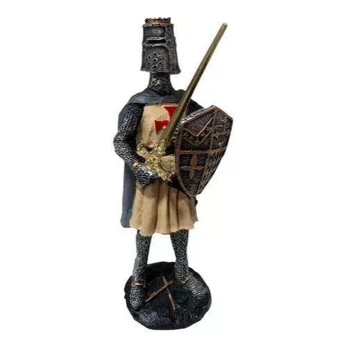 Guerreiro Medieval Templário Espada Escudo Decorativo Resina