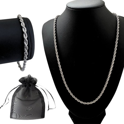 Corrente Trançado Baiano 4mm Aço Inox + Pulseira Masculina em Oferta na Shopee