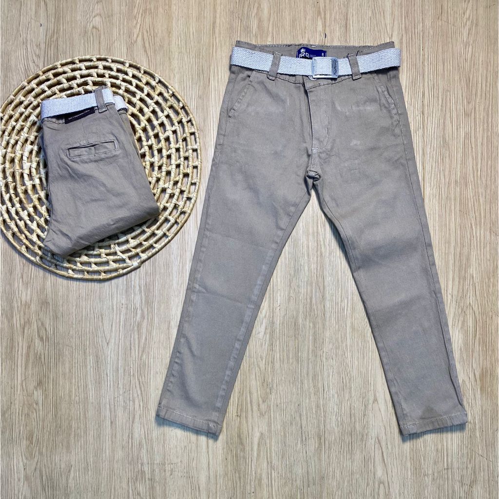 CALÇA SPORT FINO SARJA BEGE CÁQUI MENINO INFANTIL E JUVENIL