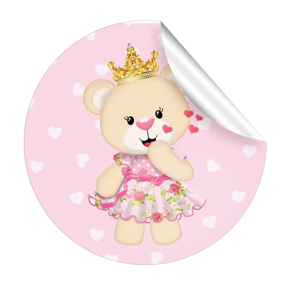 Adesivo 60 Unidades Ursinha Princesa 3cm em Oferta na Shopee