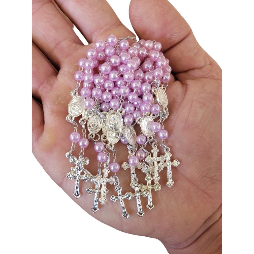 20 unid Mini Terços ROSA C/ Prata Para Lembrancinhas de Batizado em Oferta na Shopee