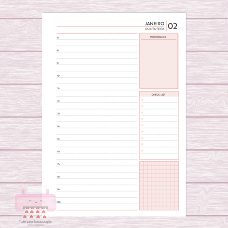 Refil / Miolo Impresso A5 para Agenda 2026 com Checklist – 1 dia por página em Oferta na Shopee