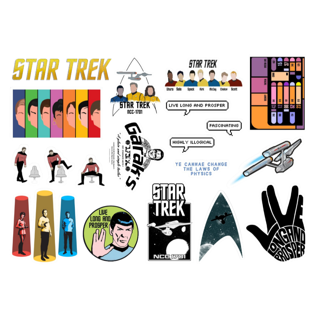 STAR TREK - CARTELA DE ADESIVOS (sem recorte, com recorte ou a prova d'água)