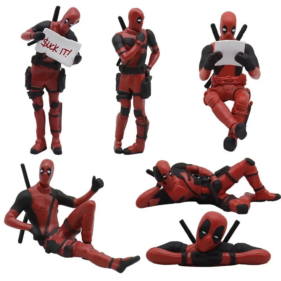 Kit com 6 Deadpool Figura de Ação Bonecos Marvel 10Cm em PVC Colecionavel Filme Desenho Animado Comedia