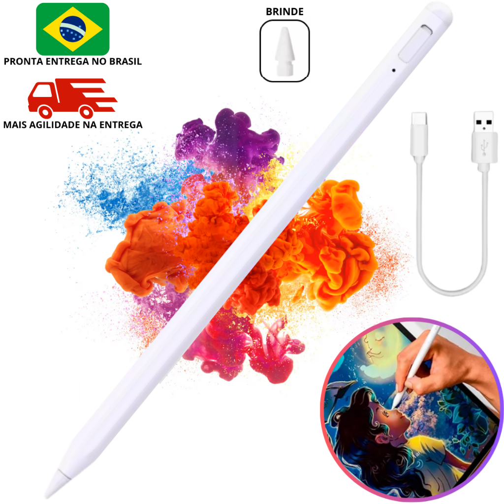 Caneta Pencil para iPad com Palm Rejection  Ponta de Alta Precisão Desenho Premium Design Gráfico Nf