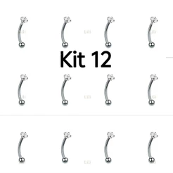 Kit 12 Piercing Tragus Curvo Strass Com Bolinha 8mm