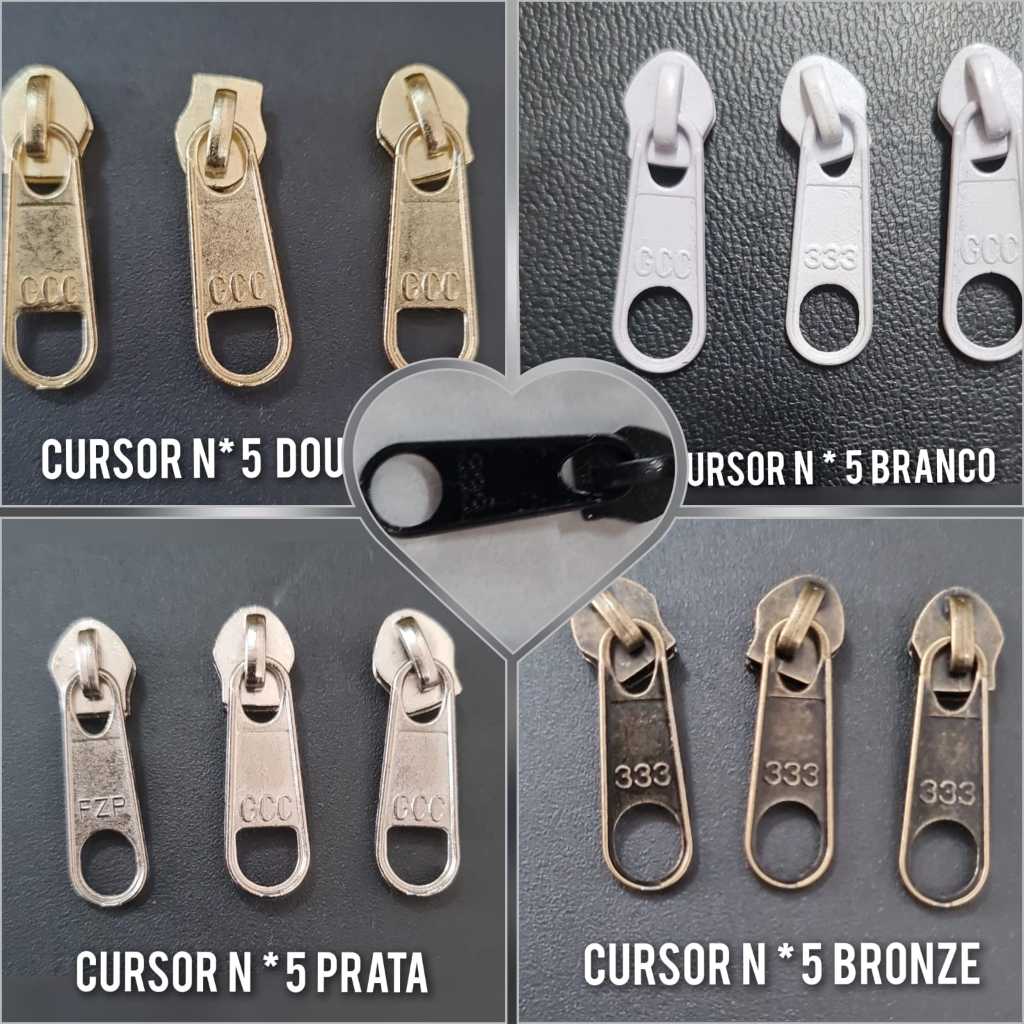 Cursor de zíper n°5 (kit com 3 unidades) nas cores (dourado, prata, branco, preto e ouro velho ). em Oferta na Shopee