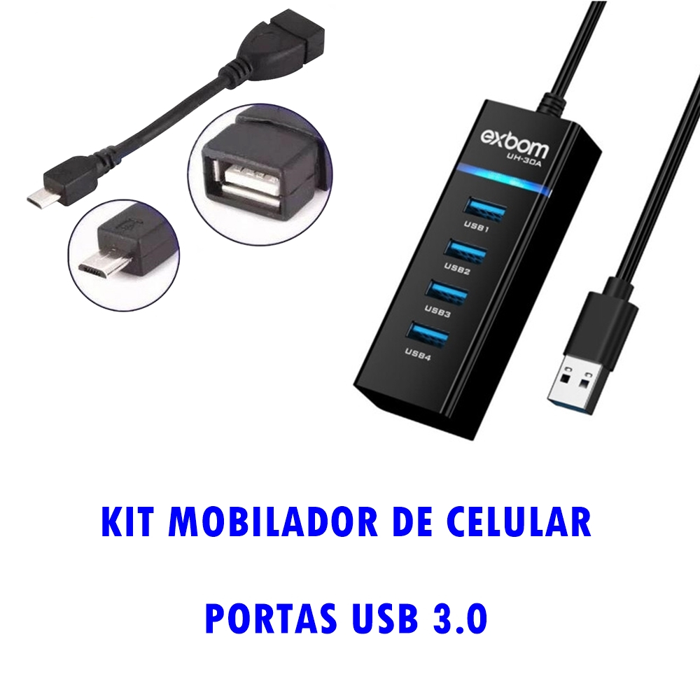 Hub 4 Portas Usb Para Celular Androi + Otg Micro Usb V8 Adaptador De Teclado e Mouse Para Smartphone
