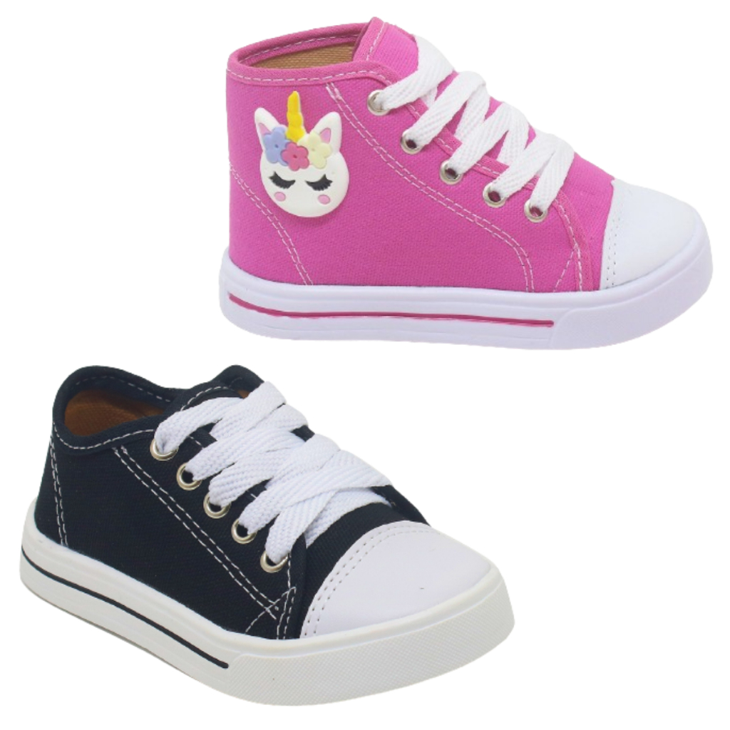 Kit 2 Pares Tênis Infantil Menina Star Volta as Aulas Moda Blogueira Promoção Confortável Antiderrapante